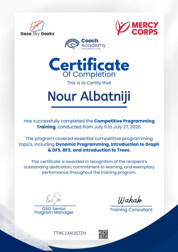 Competitive Programming Training certificate