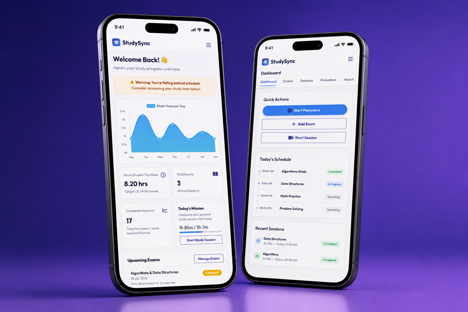 StudySync — exam tracking and Pomodoro app
